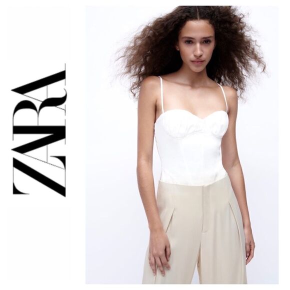 NWT Zara Linen Blend Sweetheart Neckline Corset Bodysuit - Picture 1 of 14